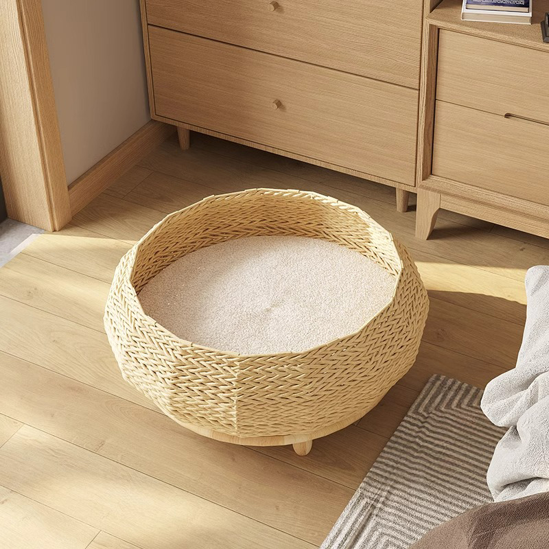 Handmade Natural Kraft Paper Nest Woven Cat Dog Bed Handmade Natural Kraft Paper Nest Woven Cat Dog Bed