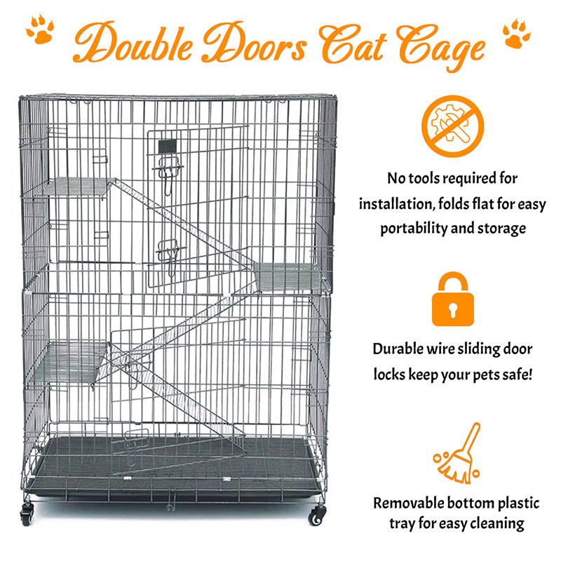 2/3/4-tier malaking panloob na wire metal cat cage na may mga gulong 2/3/4-tier malaking panloob na wire metal cat cage na may mga gulong