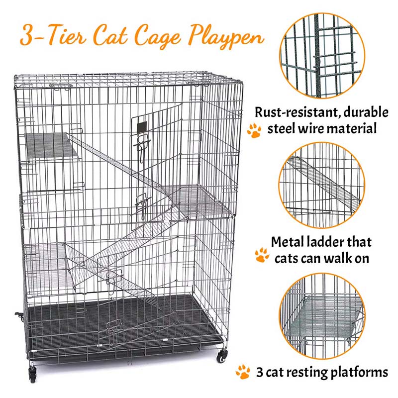 2/3/4-tier malaking panloob na wire metal cat cage na may mga gulong 2/3/4-tier malaking panloob na wire metal cat cage na may mga gulong