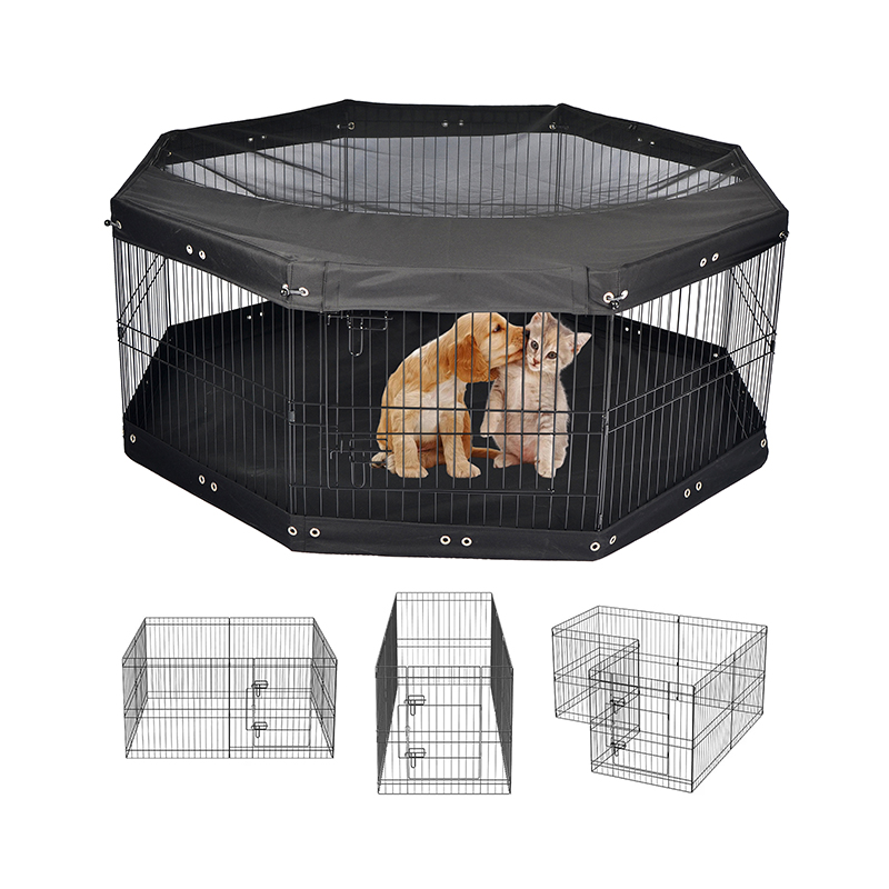 8-panel foldable wire metal dog playpen na may tuktok na takip at ilalim pad 8-panel foldable wire metal dog playpen na may tuktok na takip at ilalim pad
