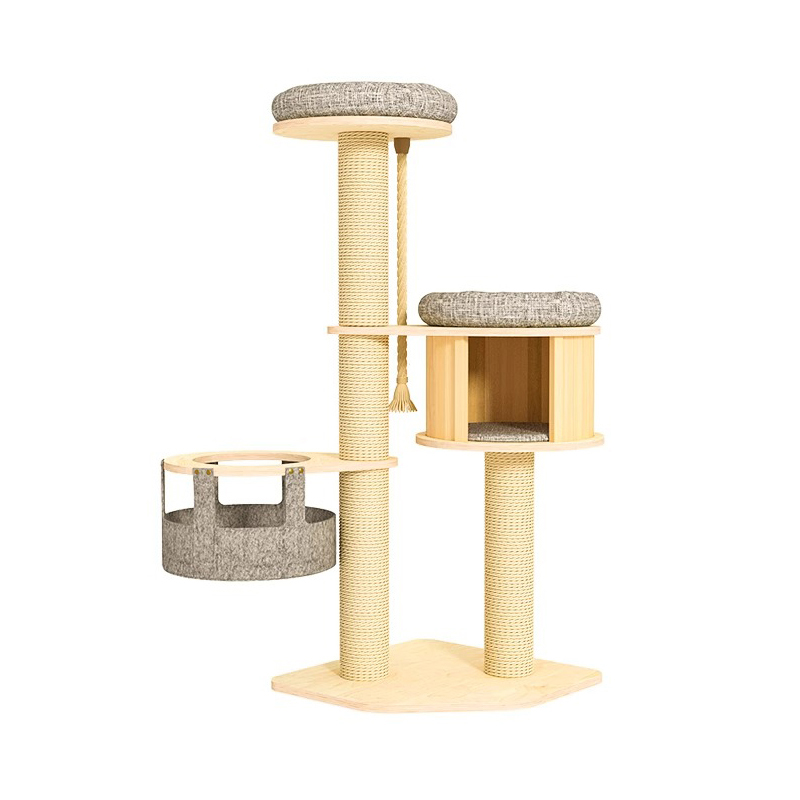 Sahig-sa-kisame na kahoy na condo climbing frame cat tree tower