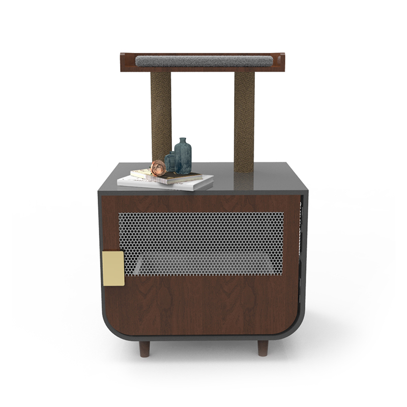 Kahoy na nakatagong banyo na kasangkapan sa pusa ng pusa na may gabinete ng basura