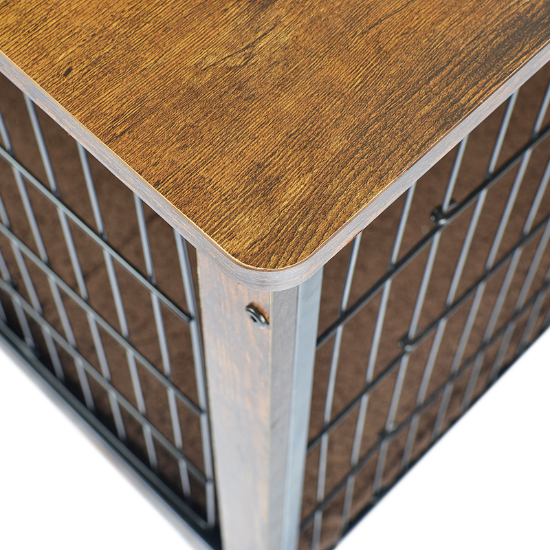 Panloob na kahoy na kasangkapan sa bahay na hawla ng aso na may unan at gulong Panloob na kahoy na kasangkapan sa bahay na hawla ng aso na may unan at gulong