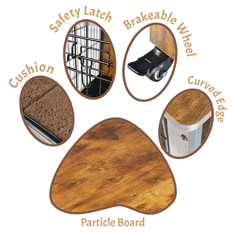 Panloob na kahoy na kasangkapan sa bahay na hawla ng aso na may unan at gulong Panloob na kahoy na kasangkapan sa bahay na hawla ng aso na may unan at gulong