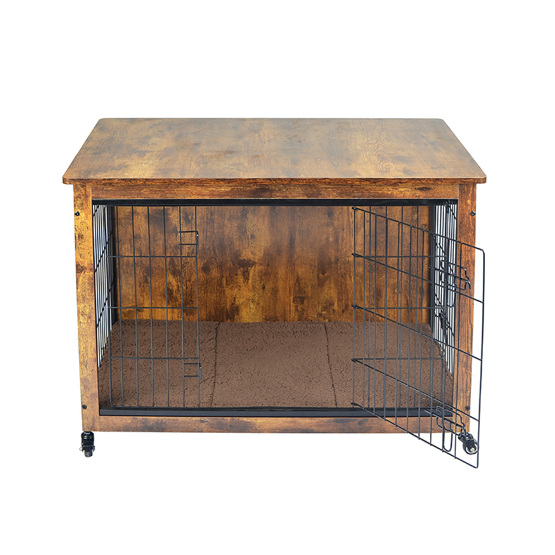 Panloob na kahoy na kasangkapan sa bahay na hawla ng aso na may unan at gulong Panloob na kahoy na kasangkapan sa bahay na hawla ng aso na may unan at gulong