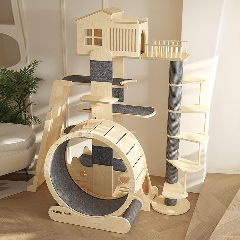 Solidong kahoy na villa multi-level tower malaking cat tree climbing frame Solidong kahoy na villa multi-level tower malaking cat tree climbing frame