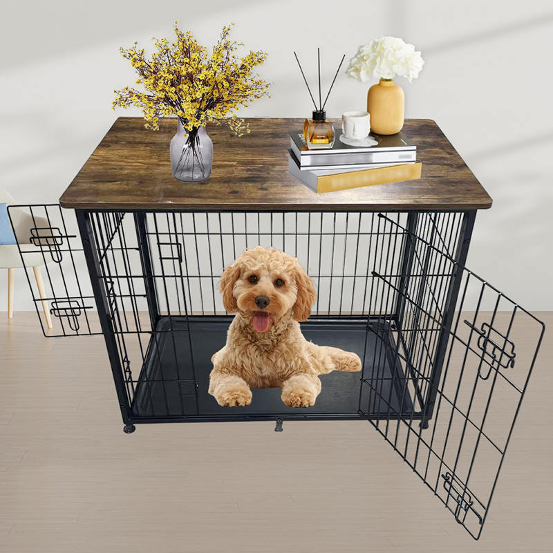 Malaking kahoy na hawla ng kahoy na aso na may naaalis na tray Malaking kahoy na hawla ng kahoy na aso na may naaalis na tray