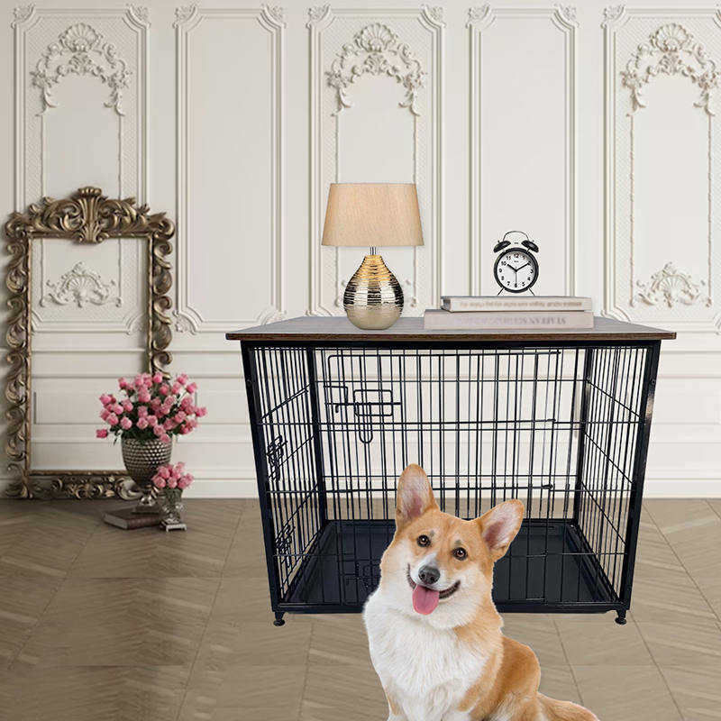 Malaking kahoy na hawla ng kahoy na aso na may naaalis na tray Malaking kahoy na hawla ng kahoy na aso na may naaalis na tray