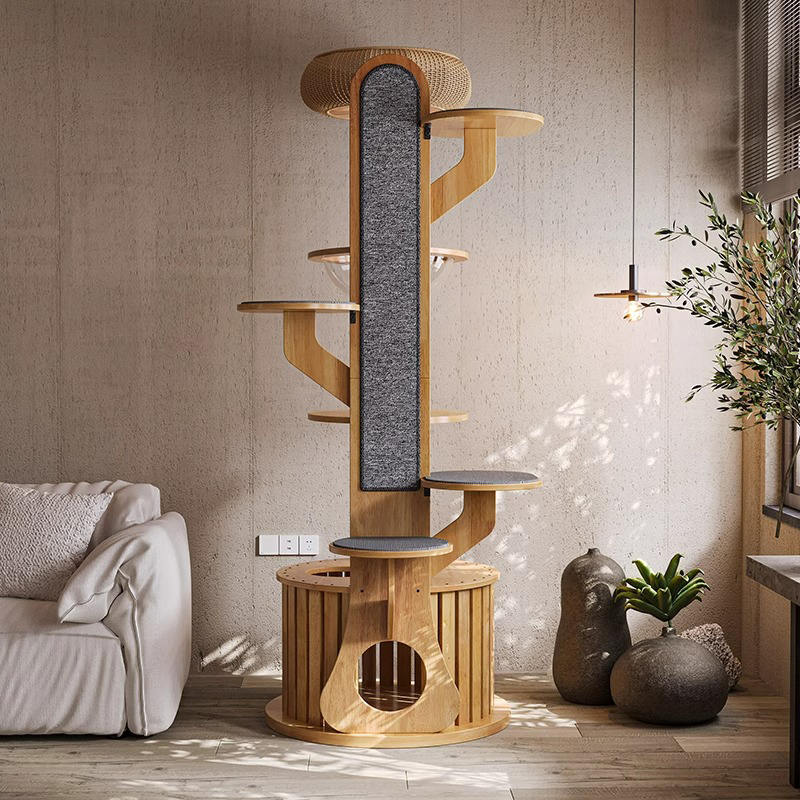 Cactus hugis kahoy climbing frame solid cat tree na may space capsule Cactus hugis kahoy climbing frame solid cat tree na may space capsule