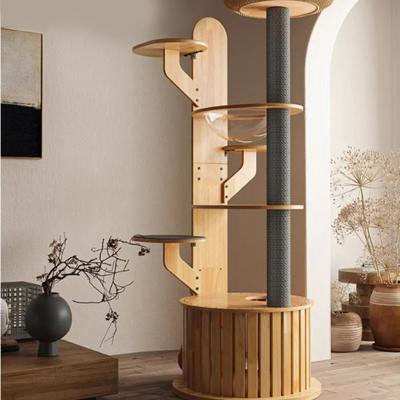 Cactus hugis kahoy climbing frame solid cat tree na may space capsule Cactus hugis kahoy climbing frame solid cat tree na may space capsule