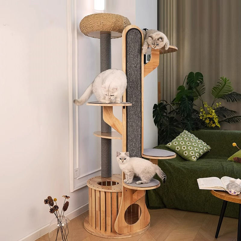 Cactus hugis kahoy climbing frame solid cat tree na may space capsule Cactus hugis kahoy climbing frame solid cat tree na may space capsule