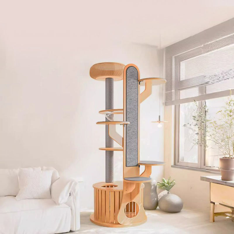 Cactus hugis kahoy climbing frame solid cat tree na may space capsule Cactus hugis kahoy climbing frame solid cat tree na may space capsule