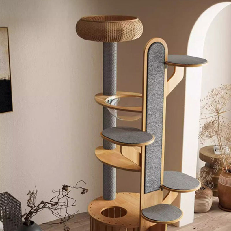 Cactus hugis kahoy climbing frame solid cat tree na may space capsule Cactus hugis kahoy climbing frame solid cat tree na may space capsule