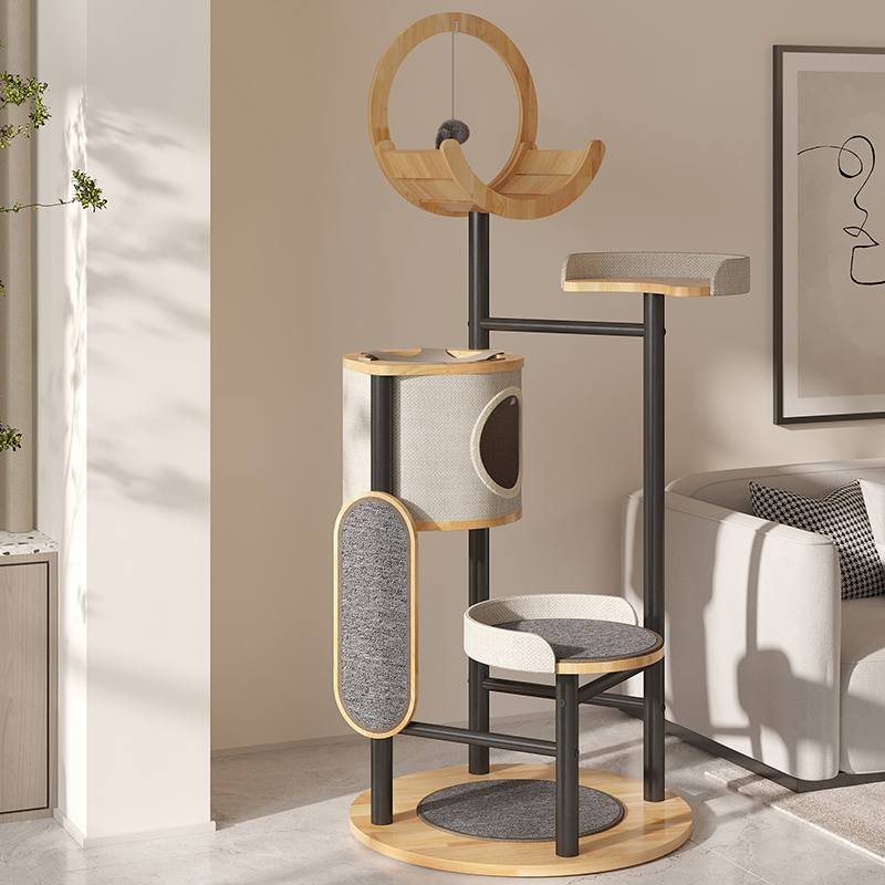 Rubber Wood & Steel Tower Cat Tree Climbing Frame Rubber Wood & Steel Tower Cat Tree Climbing Frame