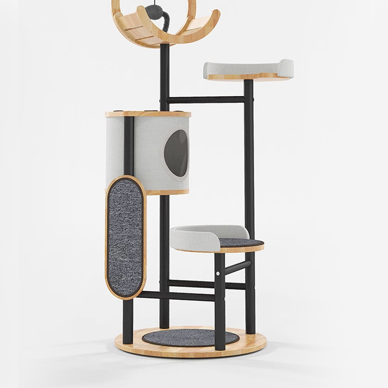 Rubber Wood & Steel Tower Cat Tree Climbing Frame Rubber Wood & Steel Tower Cat Tree Climbing Frame