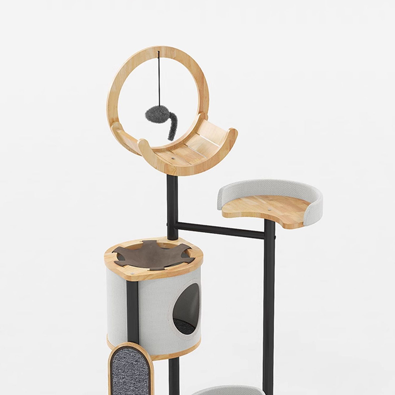 Rubber Wood & Steel Tower Cat Tree Climbing Frame Rubber Wood & Steel Tower Cat Tree Climbing Frame