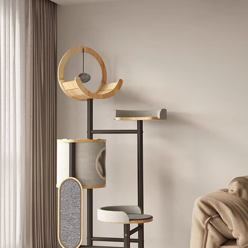 Rubber Wood & Steel Tower Cat Tree Climbing Frame Rubber Wood & Steel Tower Cat Tree Climbing Frame