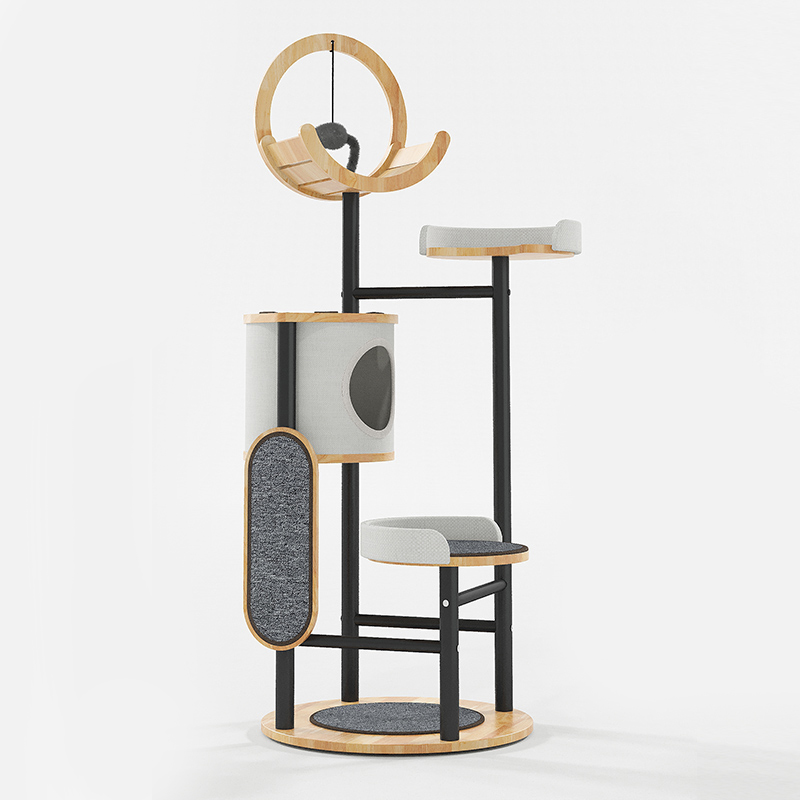 Rubber Wood & Steel Tower Cat Tree Climbing Frame Rubber Wood & Steel Tower Cat Tree Climbing Frame