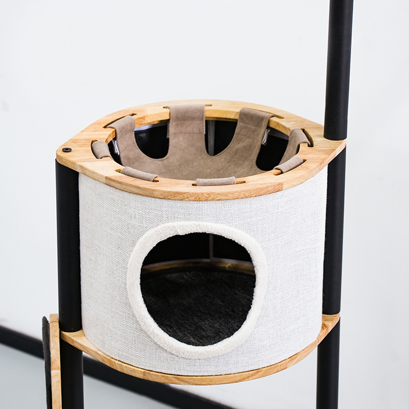 Rubber Wood & Steel Tower Cat Tree Climbing Frame Rubber Wood & Steel Tower Cat Tree Climbing Frame