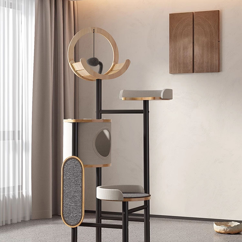 Rubber Wood & Steel Tower Cat Tree Climbing Frame Rubber Wood & Steel Tower Cat Tree Climbing Frame