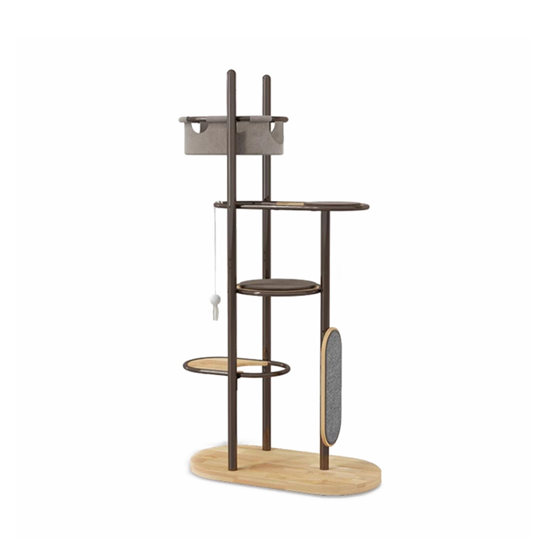 Sahig sa kisame matangkad sa panloob na goma na kahoy na pusa tree tower condo na may natutulog na basket