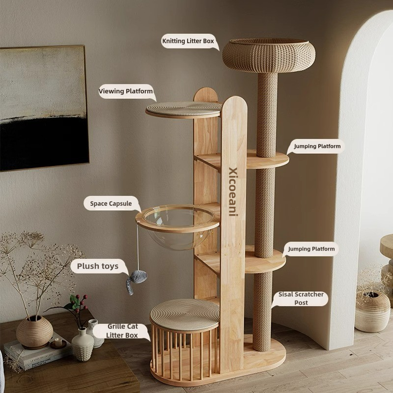 Multi-level na kahoy na tower condo climbing frame cat tree Multi-level na kahoy na tower condo climbing frame cat tree