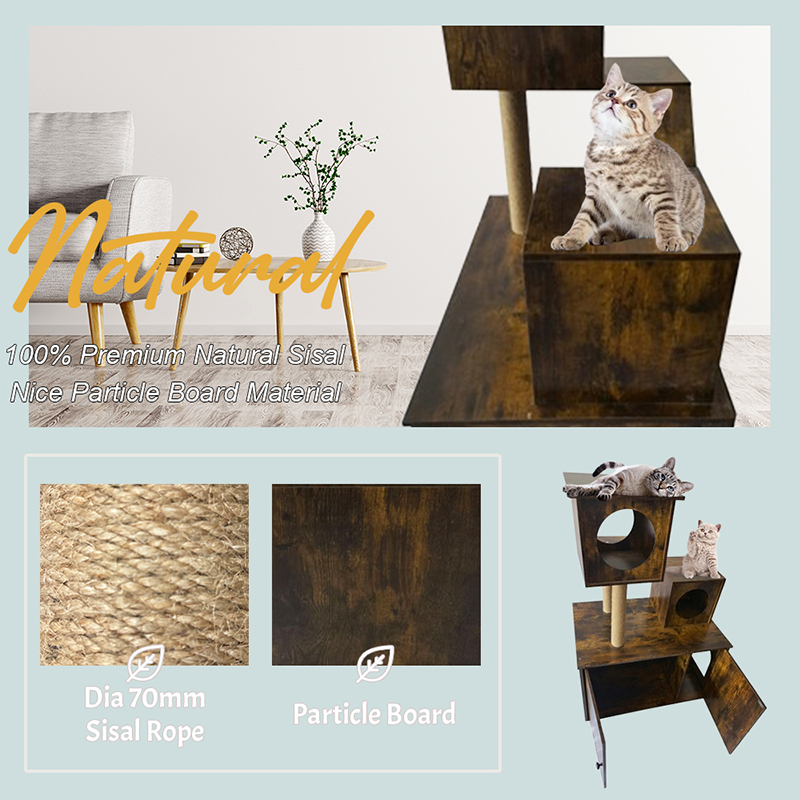 Wooden Cat House Tower Indoor Cat Tree Climbing Frame na may Litter Box Wooden Cat House Tower Indoor Cat Tree Climbing Frame na may Litter Box