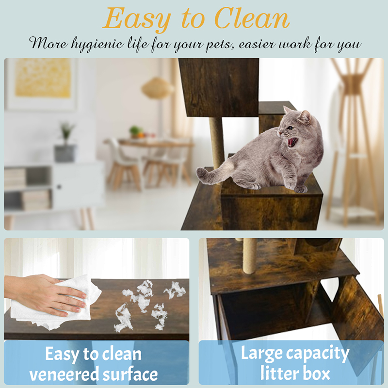 Wooden Cat House Tower Indoor Cat Tree Climbing Frame na may Litter Box Wooden Cat House Tower Indoor Cat Tree Climbing Frame na may Litter Box