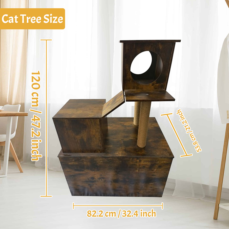 Wooden Cat House Tower Indoor Cat Tree Climbing Frame na may Litter Box Wooden Cat House Tower Indoor Cat Tree Climbing Frame na may Litter Box