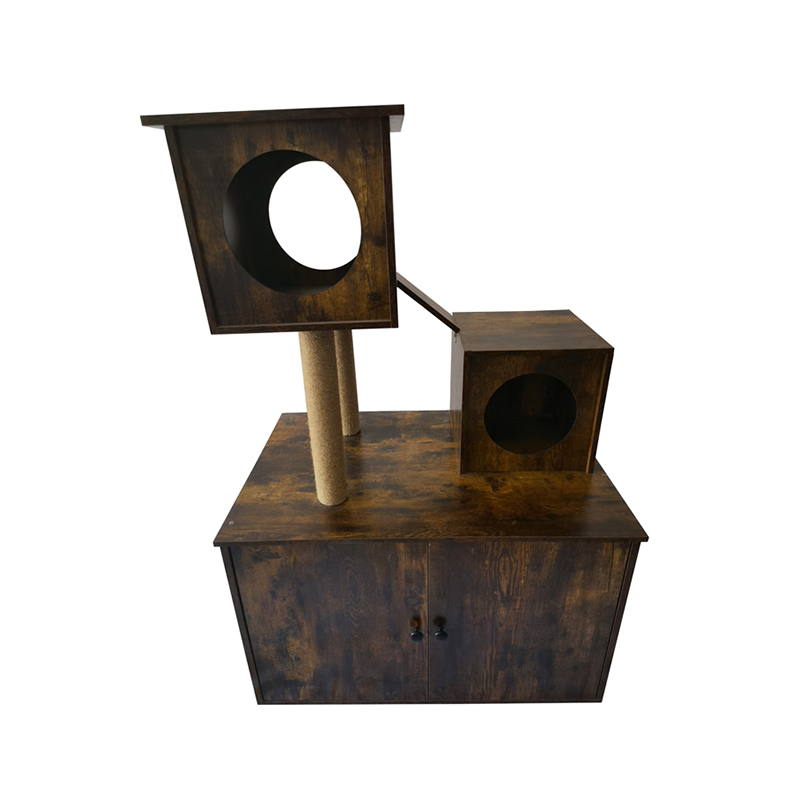 Wooden Cat House Tower Indoor Cat Tree Climbing Frame na may Litter Box Wooden Cat House Tower Indoor Cat Tree Climbing Frame na may Litter Box