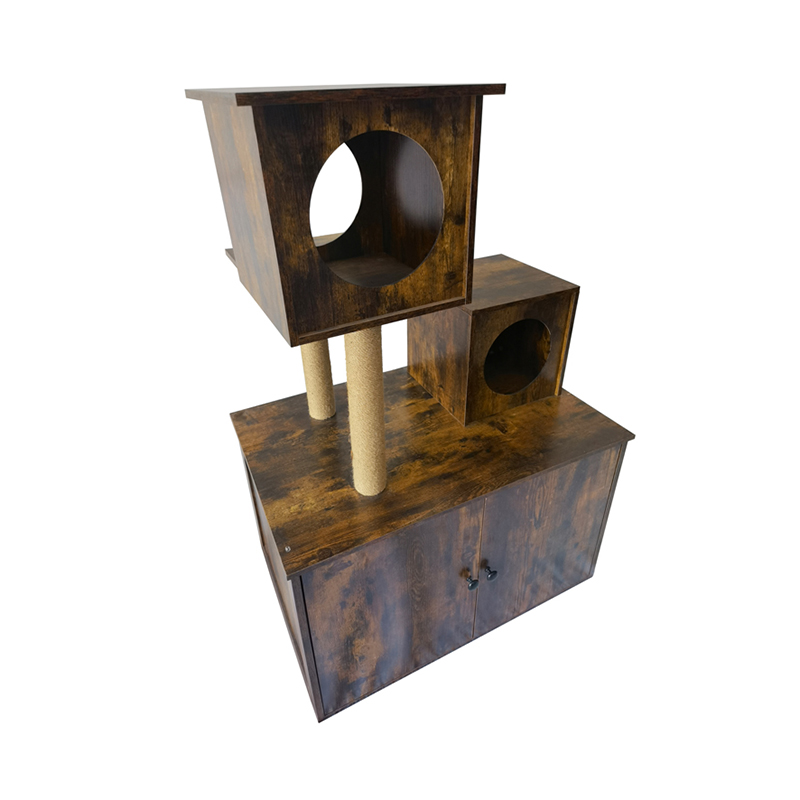 Wooden Cat House Tower Indoor Cat Tree Climbing Frame na may Litter Box Wooden Cat House Tower Indoor Cat Tree Climbing Frame na may Litter Box