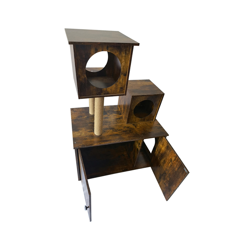 Wooden Cat House Tower Indoor Cat Tree Climbing Frame na may Litter Box Wooden Cat House Tower Indoor Cat Tree Climbing Frame na may Litter Box