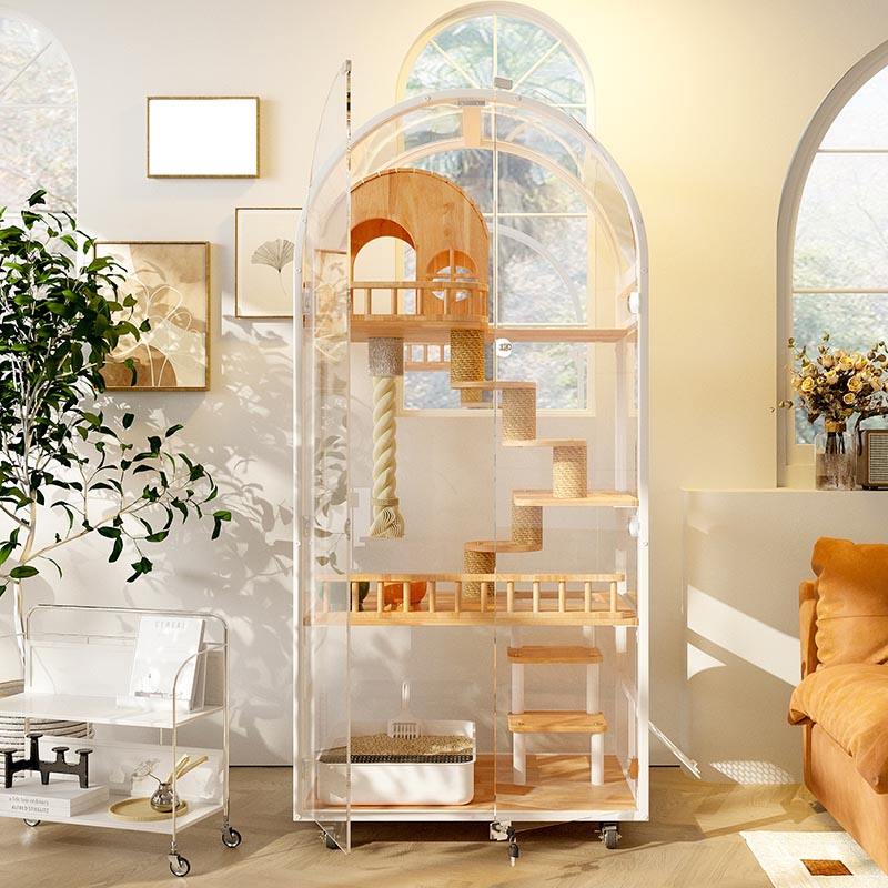 Panloob na kahoy na pusa house hotel panoramic villa solid cat cage enclosure cabinet Panloob na kahoy na pusa house hotel panoramic villa solid cat cage enclosure cabinet