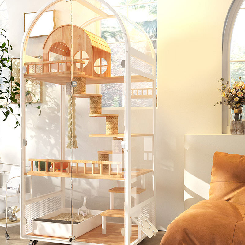 Panloob na kahoy na pusa house hotel panoramic villa solid cat cage enclosure cabinet Panloob na kahoy na pusa house hotel panoramic villa solid cat cage enclosure cabinet