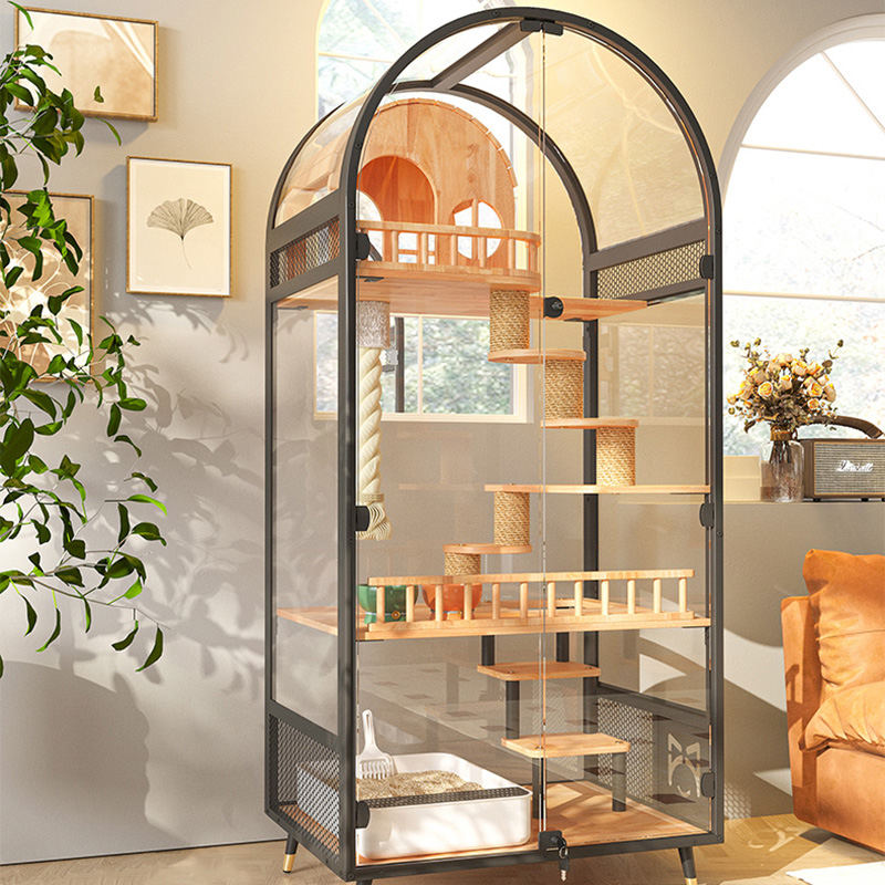 Panloob na kahoy na pusa house hotel panoramic villa solid cat cage enclosure cabinet Panloob na kahoy na pusa house hotel panoramic villa solid cat cage enclosure cabinet