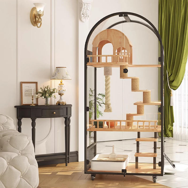 Panloob na kahoy na pusa house hotel panoramic villa solid cat cage enclosure cabinet Panloob na kahoy na pusa house hotel panoramic villa solid cat cage enclosure cabinet