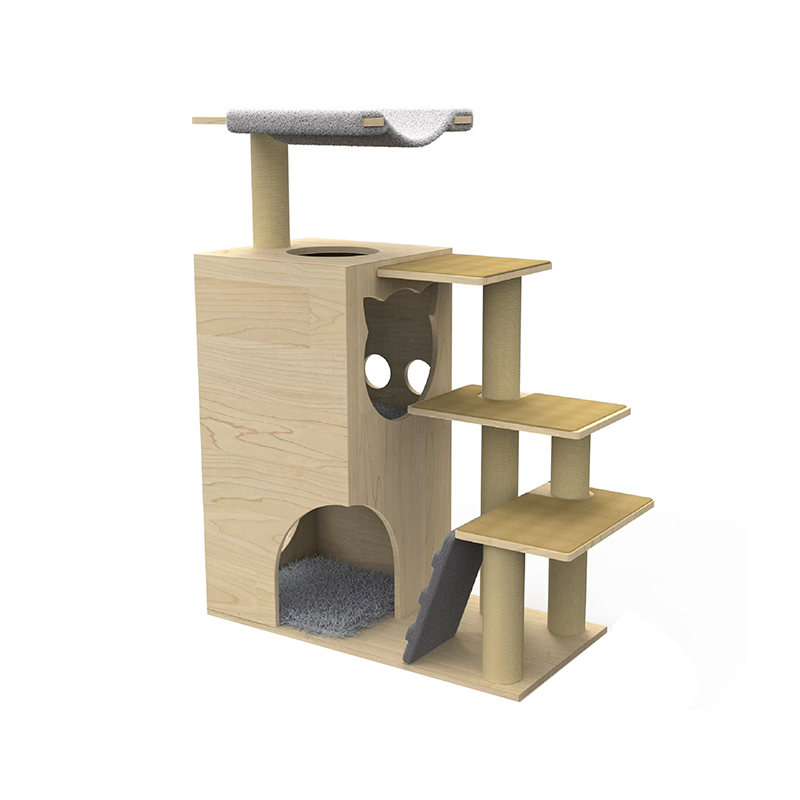 Wood Tower Condo Cat Tree Climbing Frame na may Sisal Scratching Post