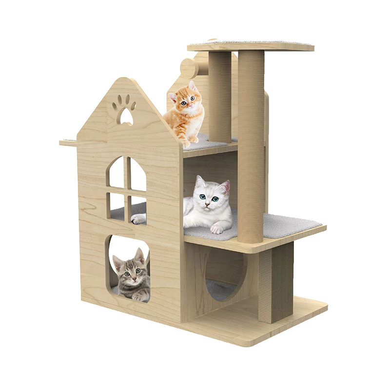 Panloob na kahoy na tower cat house na may akyat na sisal scratching post cat tree Panloob na kahoy na tower cat house na may akyat na sisal scratching post cat tree