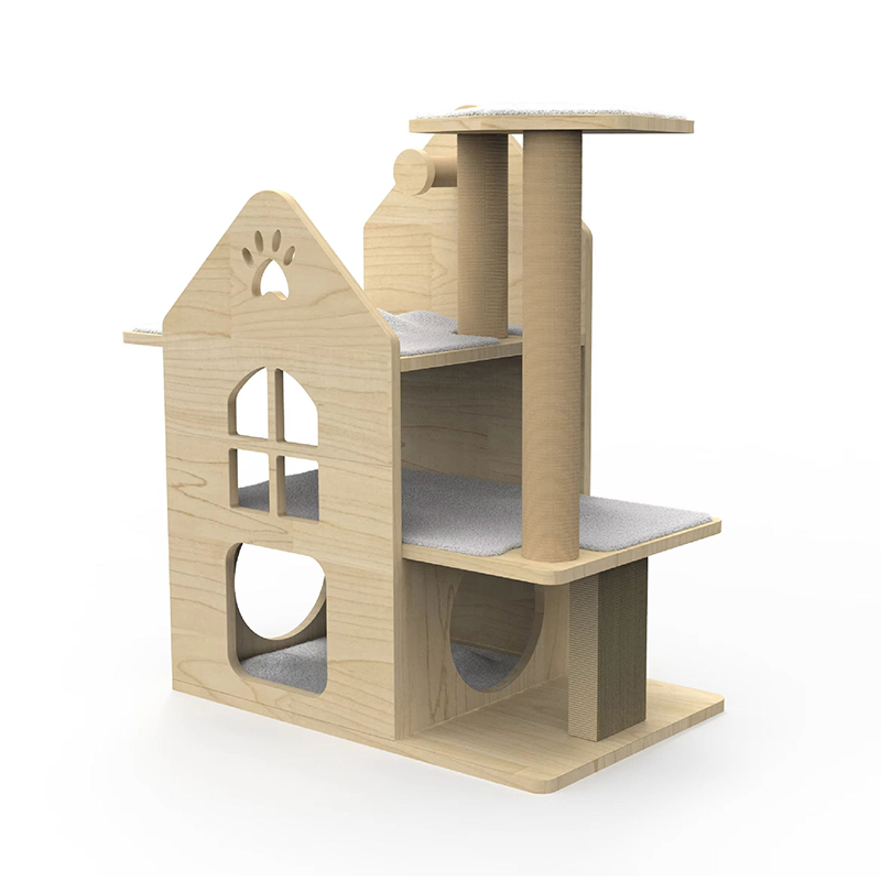 Panloob na kahoy na tower cat house na may akyat na sisal scratching post cat tree Panloob na kahoy na tower cat house na may akyat na sisal scratching post cat tree