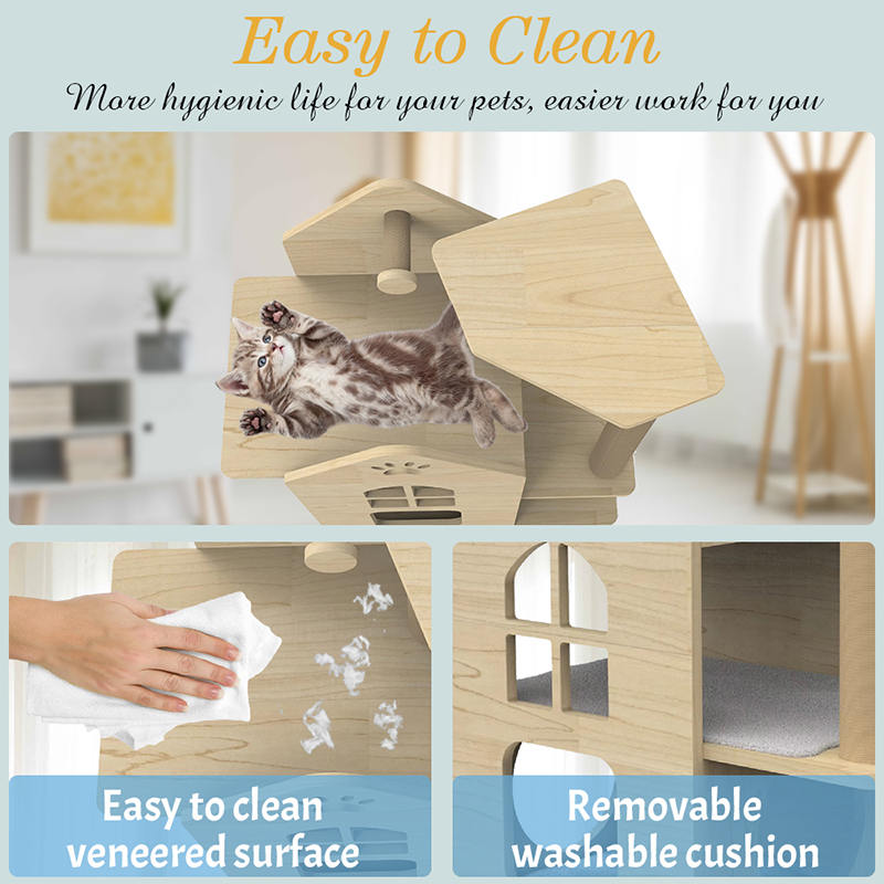 Panloob na kahoy na tower cat house na may akyat na sisal scratching post cat tree Panloob na kahoy na tower cat house na may akyat na sisal scratching post cat tree