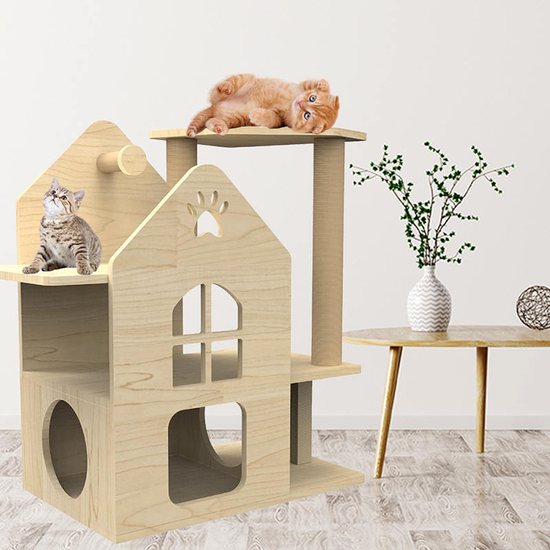 Panloob na kahoy na tower cat house na may akyat na sisal scratching post cat tree Panloob na kahoy na tower cat house na may akyat na sisal scratching post cat tree