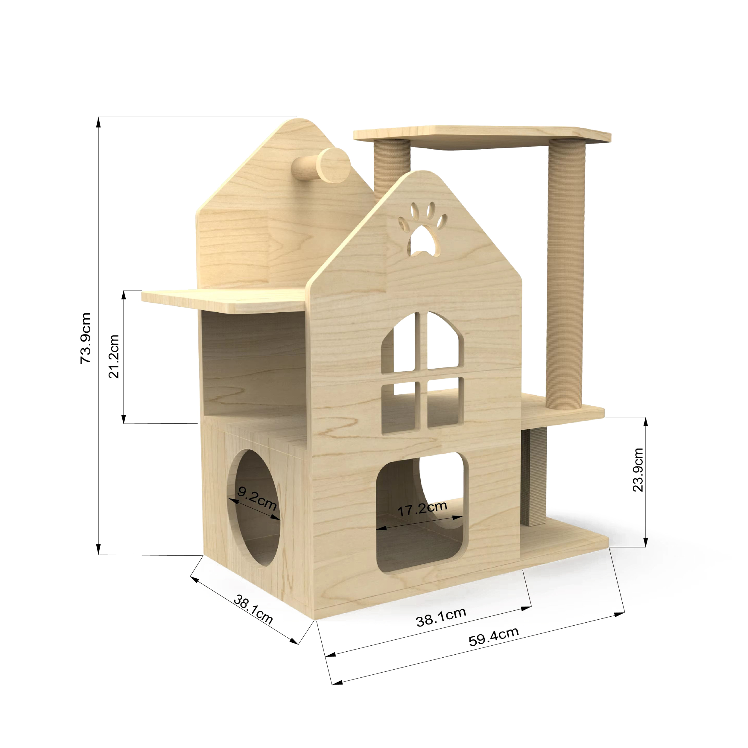 Panloob na kahoy na tower cat house na may akyat na sisal scratching post cat tree Panloob na kahoy na tower cat house na may akyat na sisal scratching post cat tree