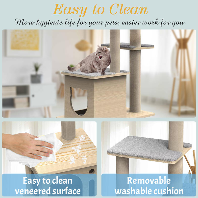 Panloob na kahoy na tower na may akyat na sisal scratching post cat tree Panloob na kahoy na tower na may akyat na sisal scratching post cat tree