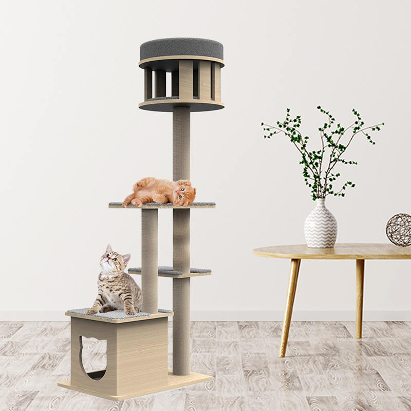 Panloob na kahoy na tower na may akyat na sisal scratching post cat tree Panloob na kahoy na tower na may akyat na sisal scratching post cat tree