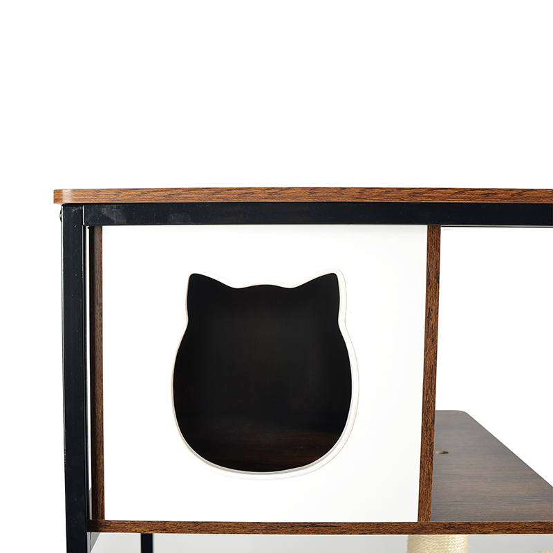 Modernong kahoy at metal cat tree panloob na tower condo na may duyan Modernong kahoy at metal cat tree panloob na tower condo na may duyan