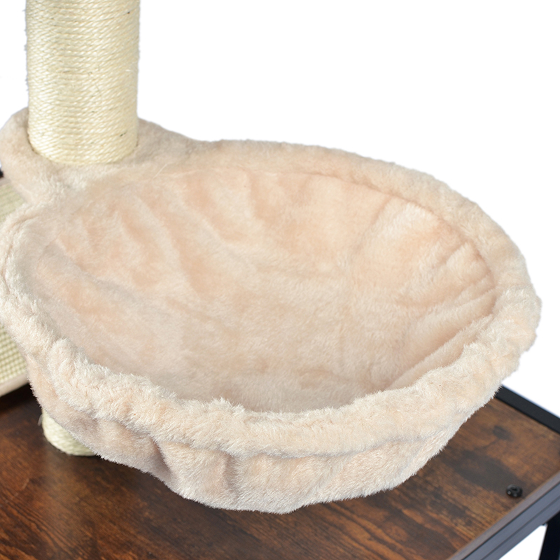 Modernong kahoy at metal cat tree panloob na tower condo na may duyan Modernong kahoy at metal cat tree panloob na tower condo na may duyan