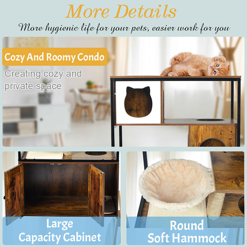 Indoor Cat Tower Condo Cat Tree na may Hammock & Litter Cabinet Indoor Cat Tower Condo Cat Tree na may Hammock & Litter Cabinet