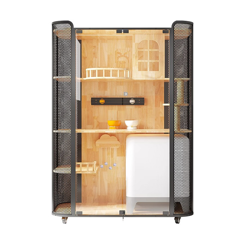 Goma na kahoy na cat house cabinet panoramic villa cage