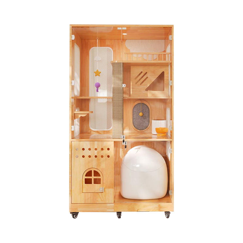 Panoramic Indoor Villa Cage Solid Wood Cat House Enclosure