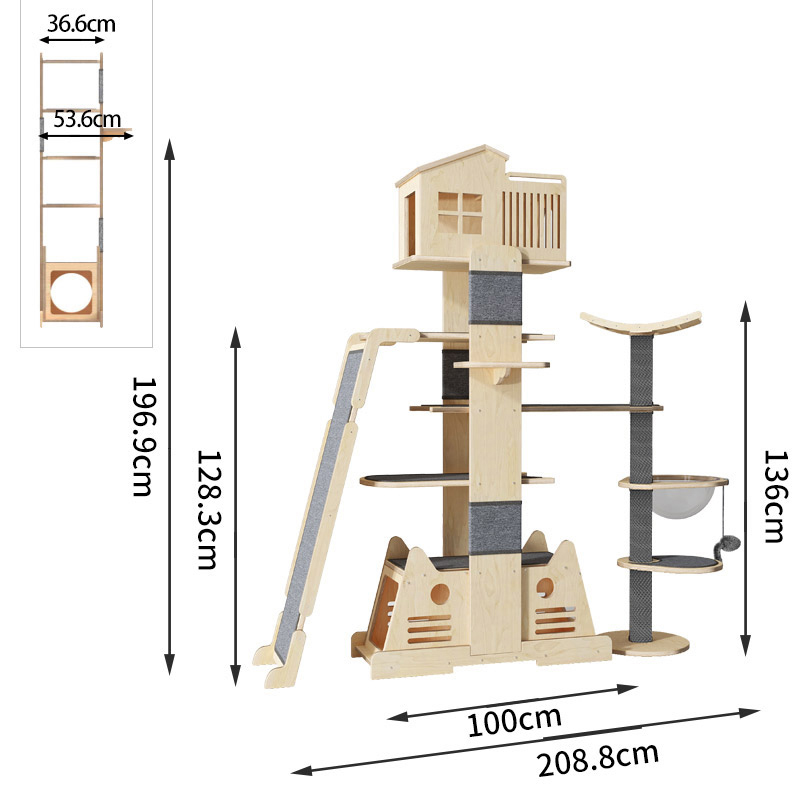 Solidong kahoy na villa multi-level tower malaking cat tree climbing frame Solidong kahoy na villa multi-level tower malaking cat tree climbing frame